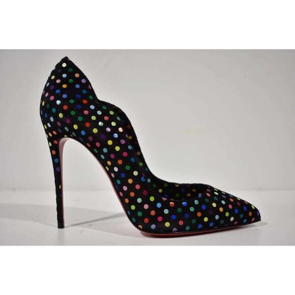 Christian Louboutin Hot Chick 100 Black Suede Multicolor Polka Dot Heel Pump 39 - Picture 2 of 12